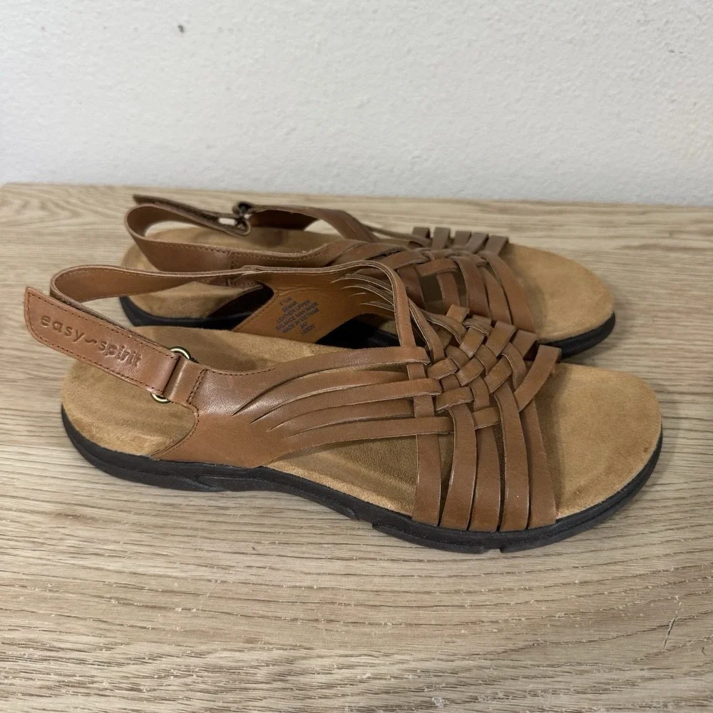Easy-Spirit Tan Semar Fisherman Woven Leather Sandals Open Toe Womens Size 9.5 M